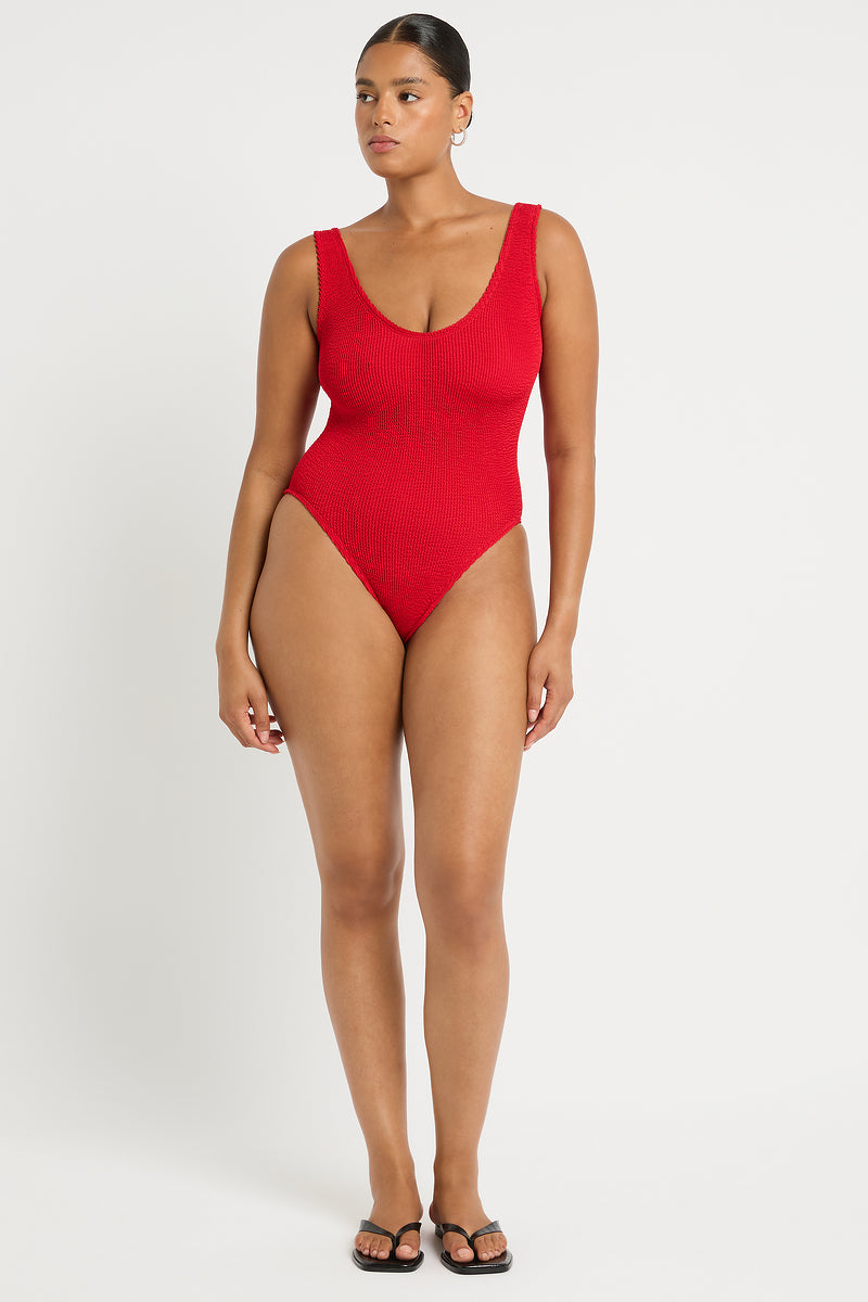 Curve Mara One Piece in Baywatch Red - Amanda Front