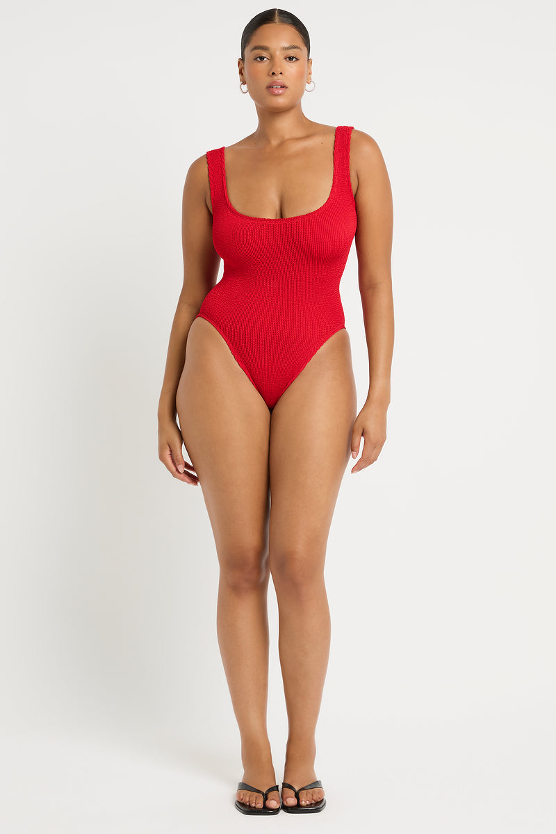 Curve Madison One Piece in Baywatch Red - Amanda Front