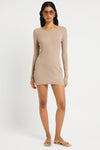 100% Cotton Adley Mini Dress in Mushroom - Giovanna Front