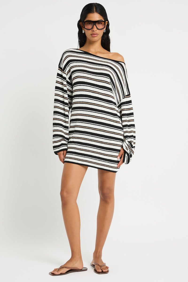 Charlie Long Sleeve Top in Black / Sandstone / White - Giovanna Front