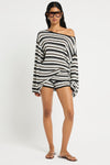 Charlie Long Sleeve Top in Black / Sandstone / White - Giovanna Front with Nevaeh Short