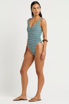 Mara One Piece in Teal & White - Nina Side