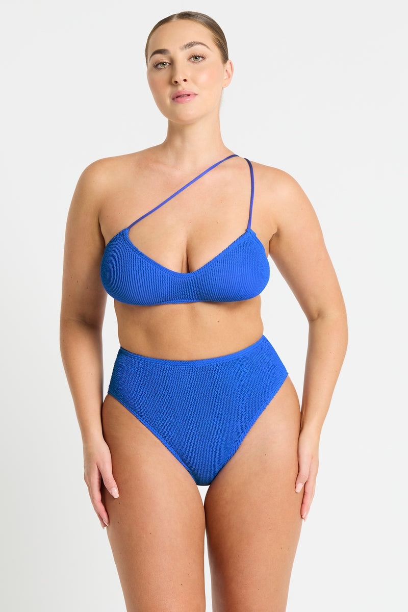 Crinkle full coverage high waisted bikini brief, Palmer Brief in Cobalt