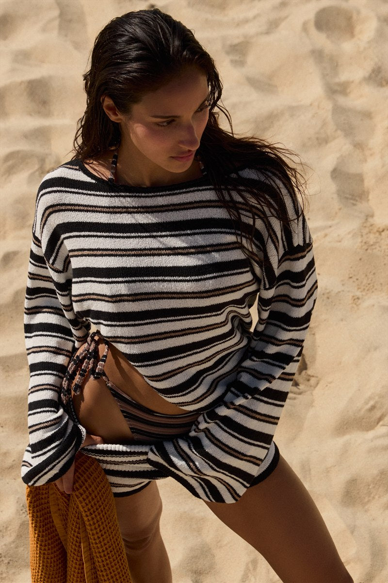 Charlie Long Sleeve Top in Black / Sandstone / White - Campaign