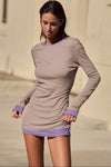 100% Cotton Adley Mini Dress in Mushroom - Campaign